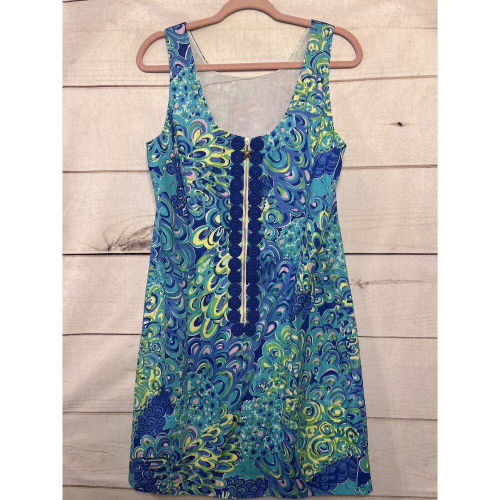 Lilly Pulitzer Blue, Aqua & Lime Print Sleeveless Shift Dress - Picture 6 of 6
